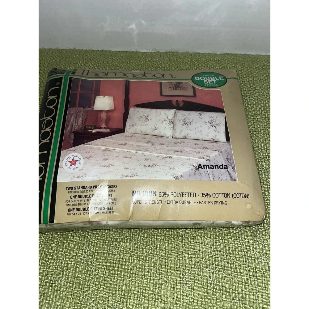 vintage‎ 4 Pc Thomaston Double  Sheet Set Cream Floral  Pillow Cases New Amanda
